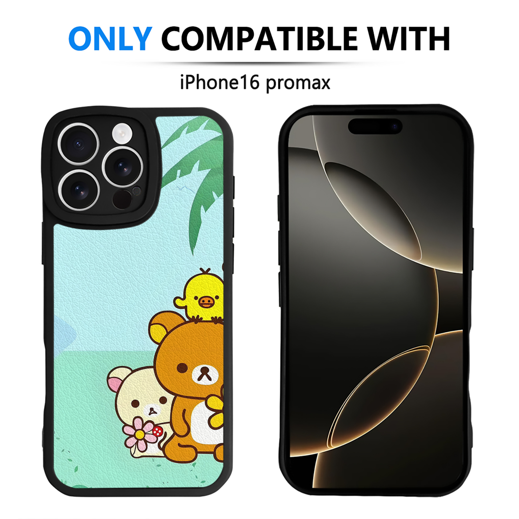 （画像用） リラックマ リラックマ キイロイトリ Rilakkuma Korilakkuma Kiiroitori 【iPhone 16シリーズ対応】シリコンスマホケース（レザー調） 材質：シリコン